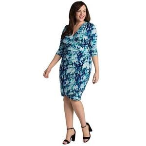 Kiyonna Ciara Cinch 1X Faux Wrap Blue Indigo Rain Versatile Colorful Ruched